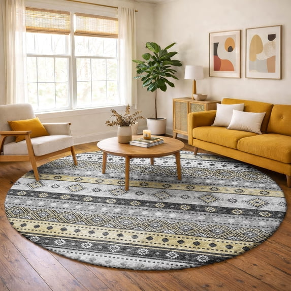 Addison Rugs Dream Shag Premium Machine Washable Transitional Tribal, Diamond Gray Round Rug, 8' x 8'