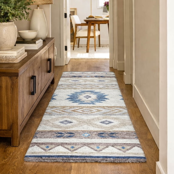 Addison Rugs Dream Shag Premium Machine Washable Transitional Aztec Taupe Runner Rug, 2'3" x 7'6"