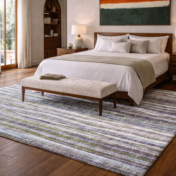 Addison Rugs Dream Shag Premium Machine Washable Transitional Textured Stripes Plum Rectangle Rug, 5' x 7'6"