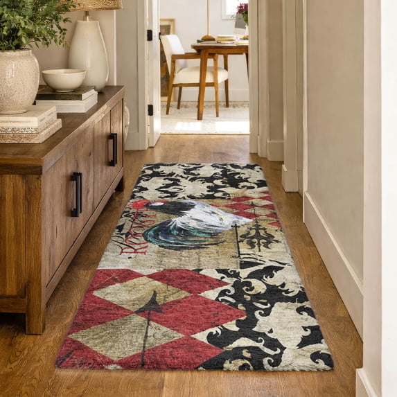 Addison Rugs Dream Shag Premium Machine Washable Transitional Rooster Diamond Midnight Runner Rug, 2'3" x 7'6"