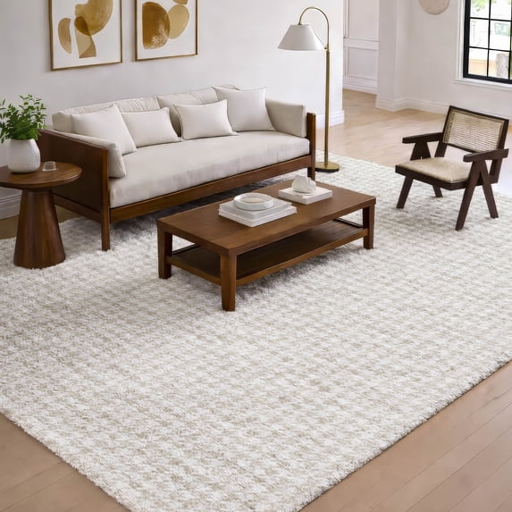 Addison Rugs Dream Shag Premium Machine Washable Transitional Houndstooth Linen Rectangle Rug, 3' x 5'