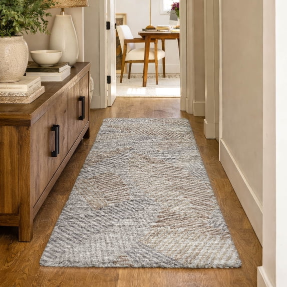 Addison Rugs Dream Shag Premium Machine Washable Transitional Tropical, Leaves, Botanical Mocha Runner Rug, 2'3" x 7'6"
