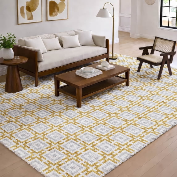 Addison Rugs Dream Shag Premium Machine Washable Transitional Modern Squares Gold Rectangle Rug, 5' x 7'6"