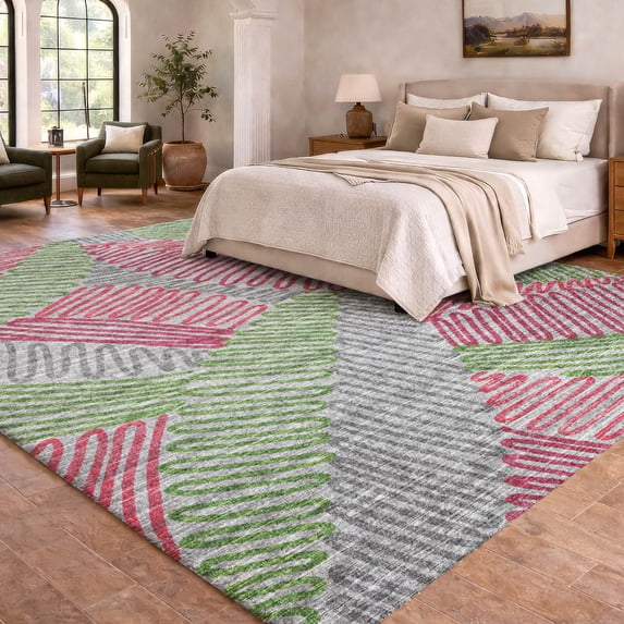 Addison Rugs Dream Shag Premium Machine Washable Transitional Tropical, Leaves, Botanical Pink Rectangle Rug, 9' x 12'