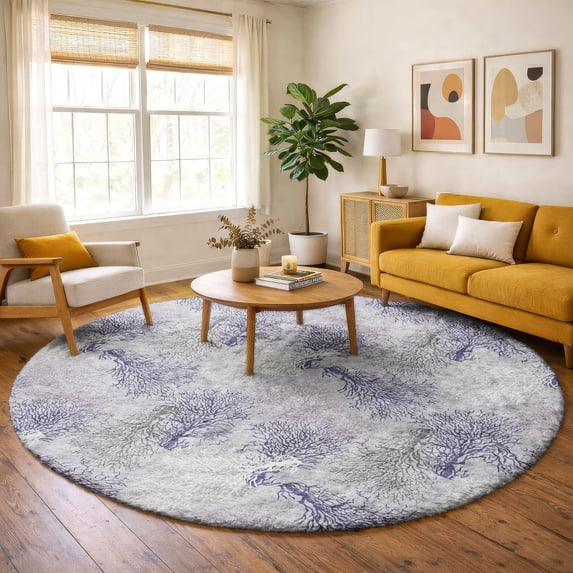 Addison Rugs Dream Shag Premium Machine Washable Transitional Coral Purple Round Rug, 8' x 8'