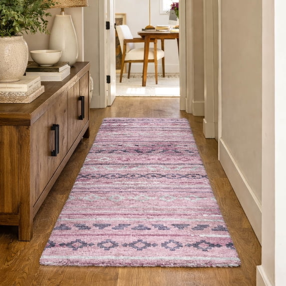 Addison Rugs Dream Shag Premium Machine Washable Transitional Tribal, Diamond Pink Runner Rug, 2'3" x 7'6"