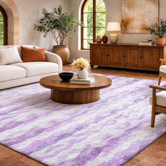 Addison Rugs Dream Shag Premium Machine Washable Transitional Ribbons Purple Rectangle Rug, 3' x 5'
