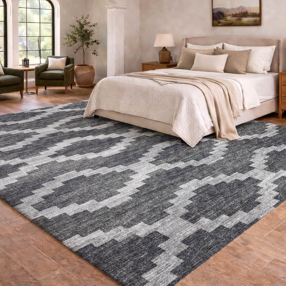 Addison Rugs Dream Shag Premium Machine Washable Transitional Tribal, Diamond Gray Rectangle Rug, 5' x 7'6"