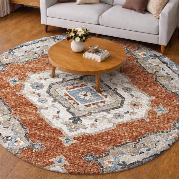 Addison Rugs Dream Shag Premium Machine Washable Traditional Tribal Clay Round Rug, 8' x 8'