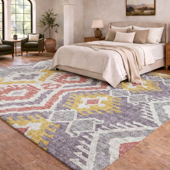 Addison Rugs Dream Shag Premium Machine Washable Transitional Tribal, Boho Purple Rectangle Rug, 3' x 5'