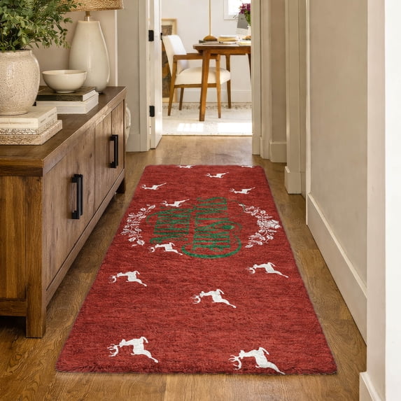 Addison Rugs Dream Shag Premium Machine Washable Transitional Wreath Ruby Runner Rug, 2'3" x 7'6"