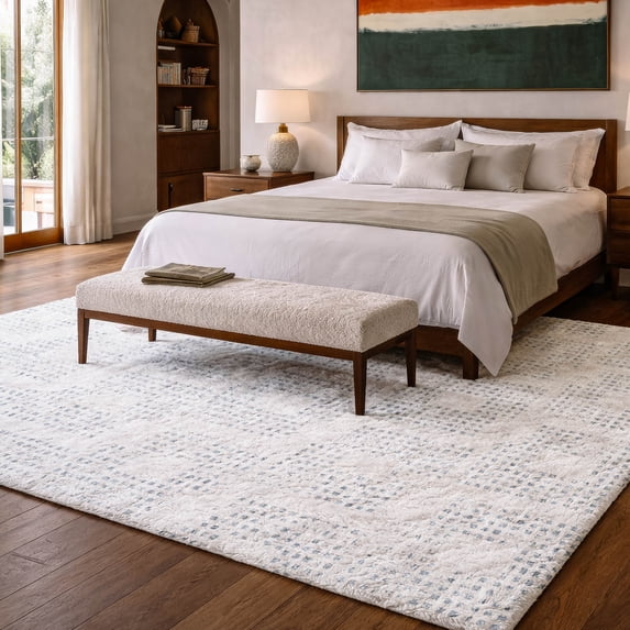 Addison Rugs Dream Shag Premium Machine Washable Transitional Squares Silver Rectangle Rug, 3' x 5'