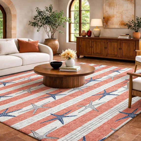 Addison Rugs Dream Shag Premium Machine Washable Transitional Starfish Coral Rectangle Rug, 5' x 7'6"