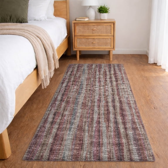 Addison Rugs Dream Shag Premium Machine Washable Transitional Textured Stripes Burgundy Runner Rug, 2'3" x 7'6"