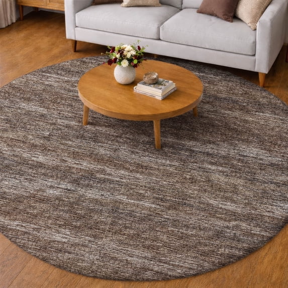 Addison Rugs Dream Shag Premium Machine Washable Transitional Horizontal Bars Brown Round Rug, 8' x 8'