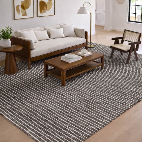 Addison Rugs Dream Shag Premium Machine Washable Transitional Stripes Chocolate Rectangle Rug, 9' x 12'