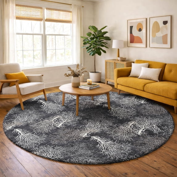 Addison Rugs Dream Shag Premium Machine Washable Transitional Coral Midnight Round Rug, 8' x 8'