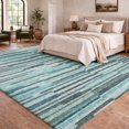 thumbnail image 1 of Addison Rugs Dream Shag Premium Machine Washable Transitional Stripes, Bars, Horizontal Lines Turquoise Rectangle Rug, 3' x 5', 1 of 8