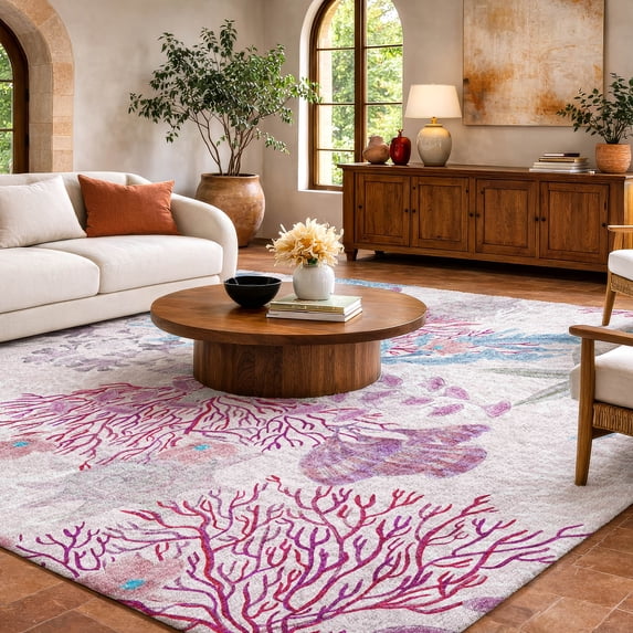 Addison Rugs Dream Shag Premium Machine Washable Transitional Coral Raspberry Rectangle Rug, 8' x 10'