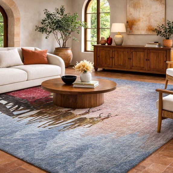 Addison Rugs Dream Shag Premium Machine Washable Transitional Santa Sleigh Blue Rectangle Rug, 3' x 5'