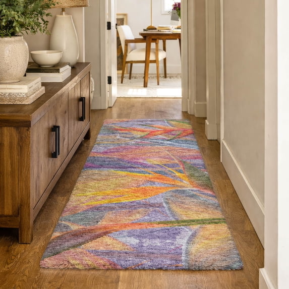 Addison Rugs Dream Shag Premium Machine Washable Transitional Birds Of Paradise Multi Runner Rug, 2'3" x 7'6"