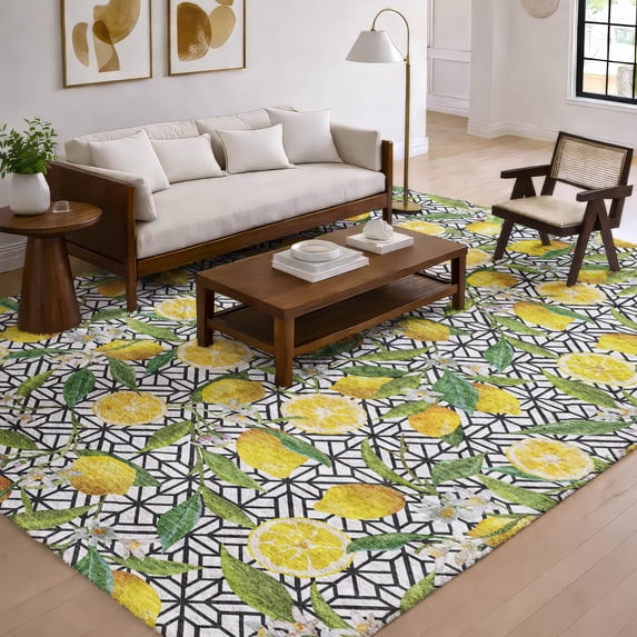 Addison Rugs Dream Shag Premium Machine Washable Transitional Lemons Yellow Rectangle Rug, 9' x 12'