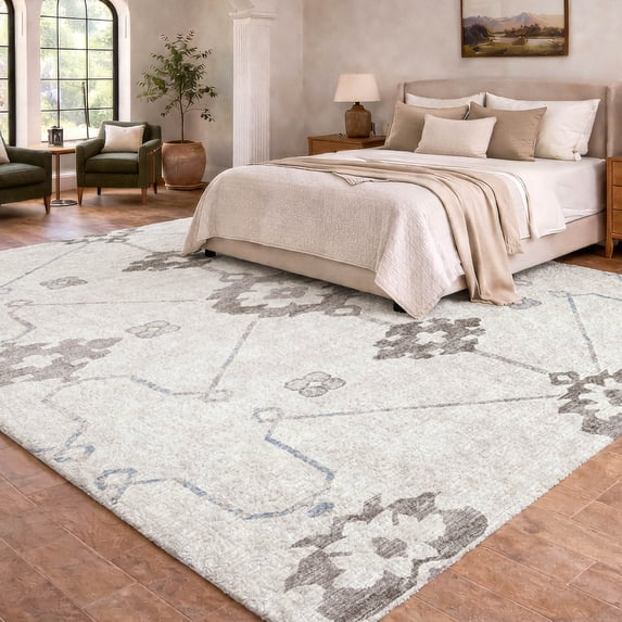 Addison Rugs Dream Shag Premium Machine Washable Transitional Open Field, Ornate Taupe Rectangle Rug, 3' x 5'