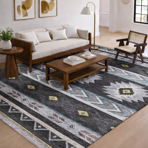 Addison Rugs Dream Shag Premium Machine Washable Transitional Aztec Midnight Rectangle Rug, 5' x 7'6"