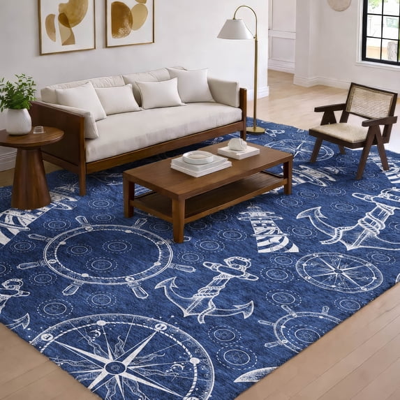 Addison Rugs Dream Shag Premium Machine Washable Transitional Nautical Navy Rectangle Rug, 8' x 10'