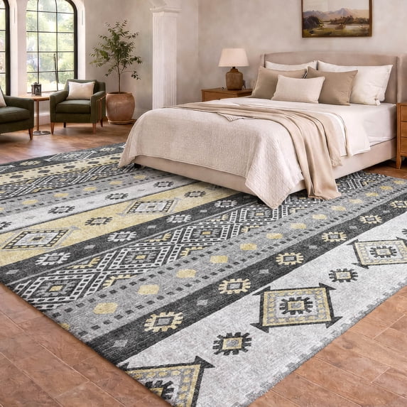 Addison Rugs Dream Shag Premium Machine Washable Transitional Tribal, Diamond Gray Rectangle Rug, 3' x 5'