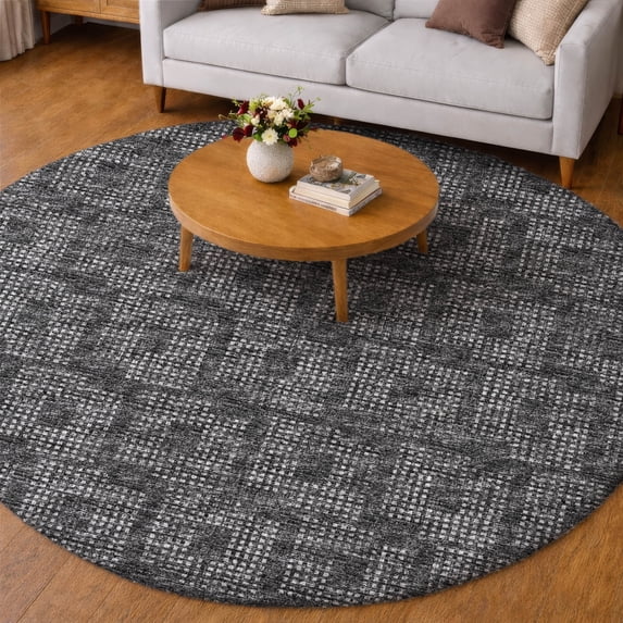 Addison Rugs Dream Shag Premium Machine Washable Transitional Squares Black Round Rug, 8' x 8'