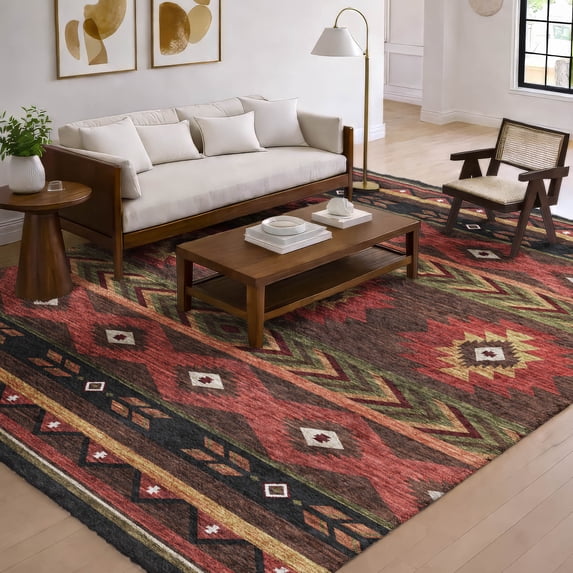 Addison Rugs Dream Shag Premium Machine Washable Transitional Aztec Brown Rectangle Rug, 3' x 5'