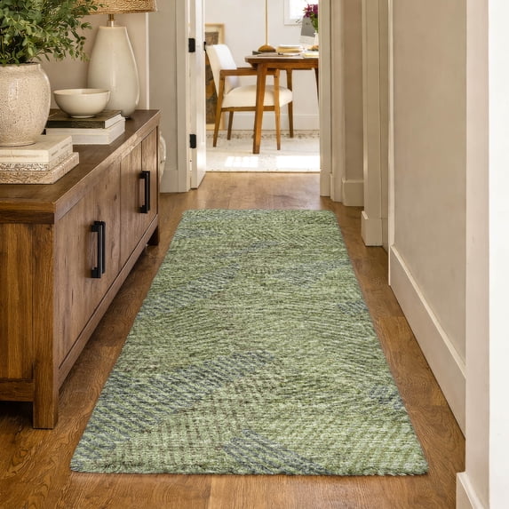 Addison Rugs Dream Shag Premium Machine Washable Transitional Tropical, Leaves, Botanical Green Runner Rug, 2'3" x 7'6"