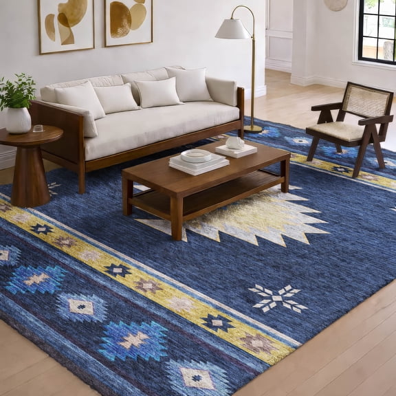 Addison Rugs Dream Shag Premium Machine Washable Transitional Aztec Blue Rectangle Rug, 3' x 5'