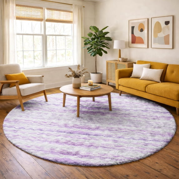 Addison Rugs Dream Shag Premium Machine Washable Transitional Ribbons Purple Round Rug, 8' x 8'