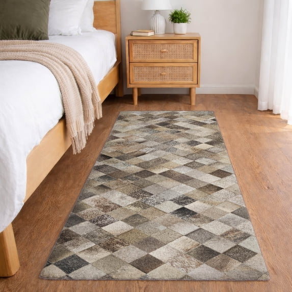 Addison Rugs Dream Shag Premium Machine Washable Transitional Small Boxes Gray Runner Rug, 2'3" x 7'6"