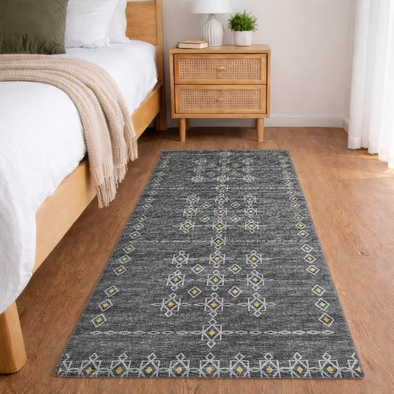 Addison Rugs Dream Shag Premium Machine Washable Transitional Tribal, Boho Gray Runner Rug, 2'3" x 7'6"