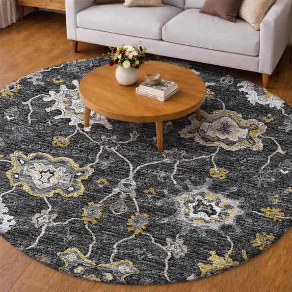 Addison Rugs Dream Shag Premium Machine Washable Traditional Ornate Shadow Round Rug, 8' x 8'
