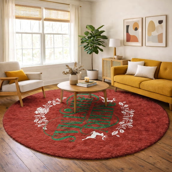 Addison Rugs Dream Shag Premium Machine Washable Transitional Wreath Ruby Round Rug, 8' x 8'