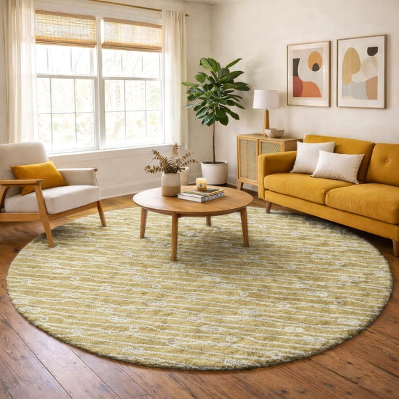 Addison Rugs Dream Shag Premium Machine Washable Transitional Rope Gold Round Rug, 8' x 8'