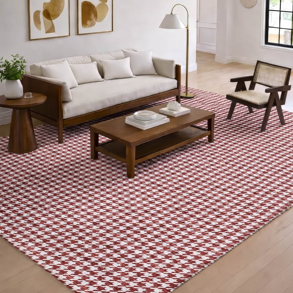 Addison Rugs Dream Shag Premium Machine Washable Transitional Houndstooth Red Rectangle Rug, 8' x 10'