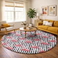 thumbnail image 1 of Addison Rugs Dream Shag Premium Machine Washable Transitional Stripes & Flamingos Pink Round Rug, 8' x 8', 1 of 8