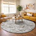 thumbnail image 1 of Addison Rugs Dream Shag Premium Machine Washable Transitional Palms & Safari Animals Fog Round Rug, 8' x 8', 1 of 8