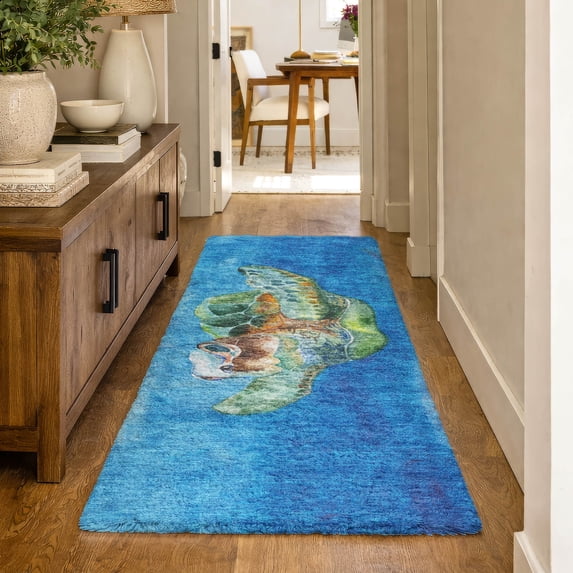 Addison Rugs Dream Shag Premium Machine Washable Transitional Turtle Ocean Runner Rug, 2'3" x 7'6"