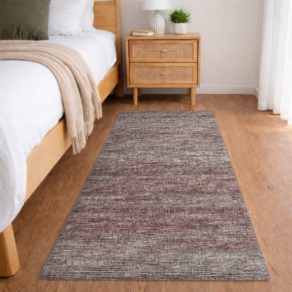 Addison Rugs Dream Shag Premium Machine Washable Transitional Horizontal Bars Burgundy Runner Rug, 2'3" x 7'6"