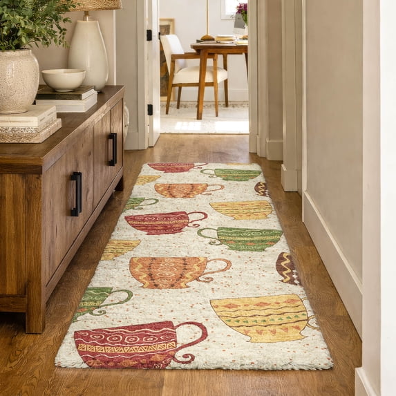 Addison Rugs Dream Shag Premium Machine Washable Transitional Tea Cups Multi Runner Rug, 2'3" x 7'6"