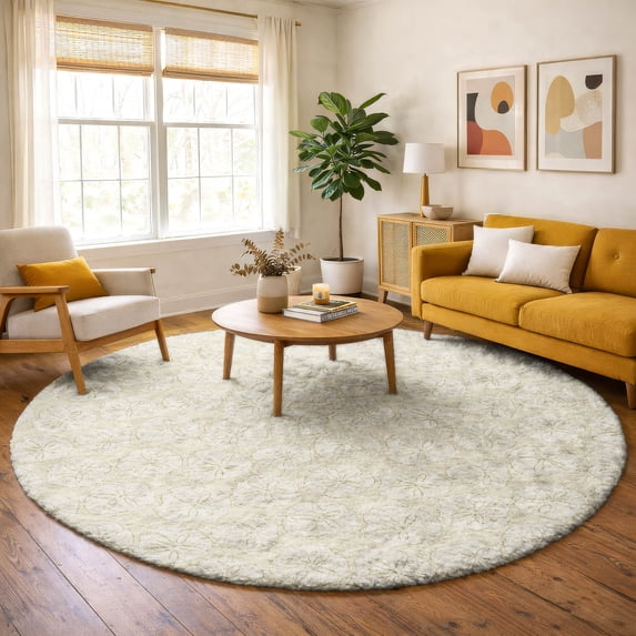 Addison Rugs Dream Shag Premium Machine Washable Transitional Sand Dollar Sand Round Rug, 8' x 8'