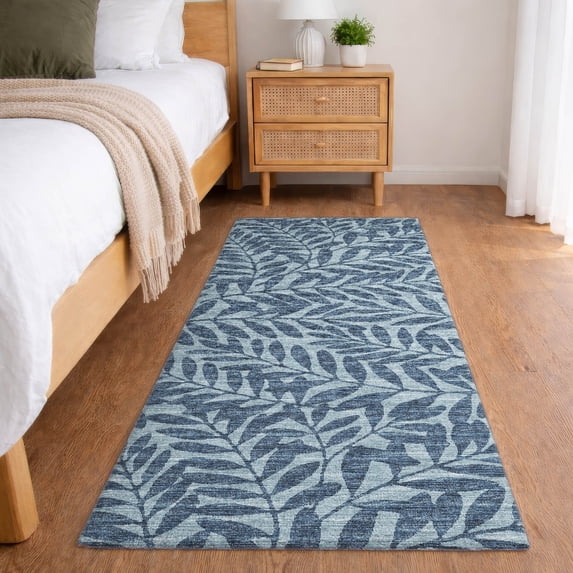 Addison Rugs Dream Shag Premium Machine Washable Transitional Tropical, Leaves, Botanical Blue Runner Rug, 2'3" x 7'6"