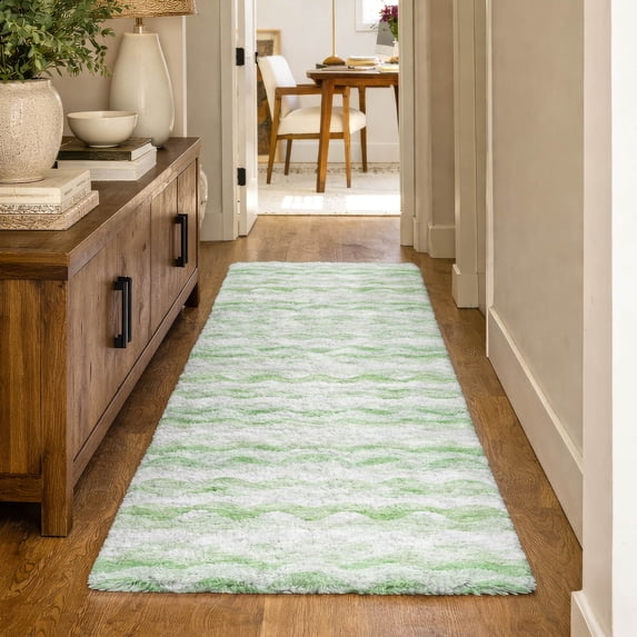 Addison Rugs Dream Shag Premium Machine Washable Transitional Ribbons Green Runner Rug, 2'3" x 7'6"