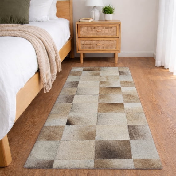 Addison Rugs Dream Shag Premium Machine Washable Transitional Boxes Taupe Runner Rug, 2'3" x 7'6"